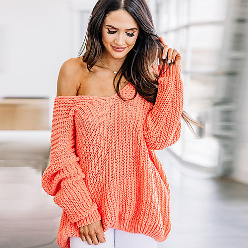 

Women's Solid Color Cardigan Long Sleeve Sweater Cardigans V Neck Purple Blushing Pink Orange
