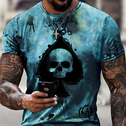 

Men's Tee T shirt Shirt 3D Print Graphic Skull Plus Size Short Sleeve Casual Tops Basic Designer Slim Fit Big and Tall White Blue Black
