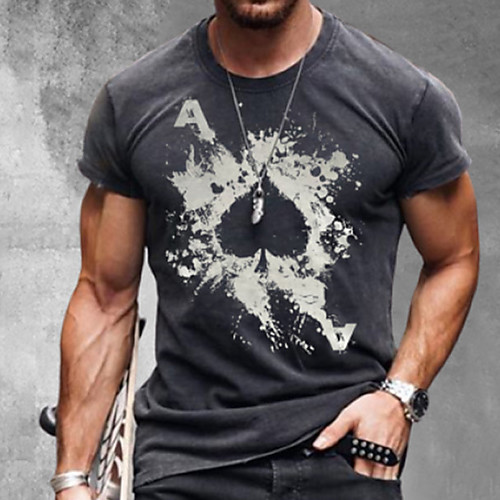 

Men's Unisex Tee T shirt Hot Stamping Graphic Prints Card Plus Size Print Short Sleeve Casual Tops Cotton Basic Designer Big and Tall Dark Gray