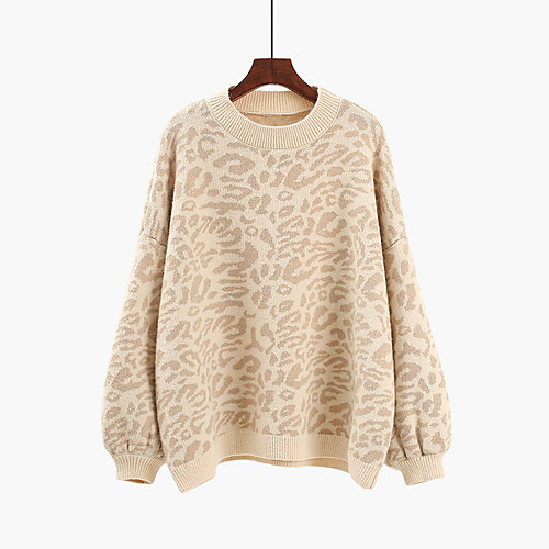 

Women's Leopard Print Cardigan Long Sleeve Sweater Cardigans Round Neck Purple Black khaki