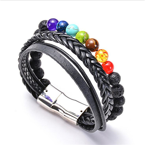 

Natural Stone Bead Bracelet Retro Rainbow Fashion Leather Bracelet Jewelry Rainbow / Black For Anniversary Date Birthday Festival