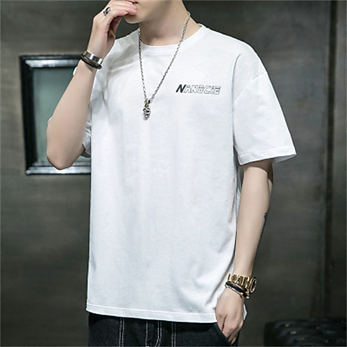 

Men's T shirt Graphic Letter Short Sleeve Casual Tops 100% Cotton Casual White Blue Blushing Pink