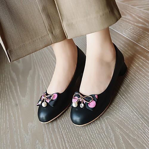 

Women's Heels Chunky Heel Round Toe PU Synthetics White Black Pink