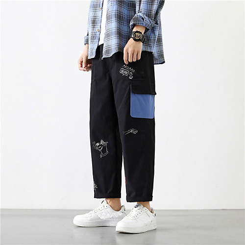 

Men's Cargo Outdoor Going out Weekend Pants Sweatpants Pants Letter Full Length Black Beige Light Blue