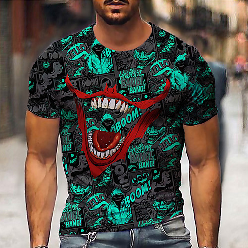 

Men's Tee T shirt Shirt 3D Print Graphic Prints Skull Mouth Print Short Sleeve Daily Tops Casual Designer Big and Tall Green