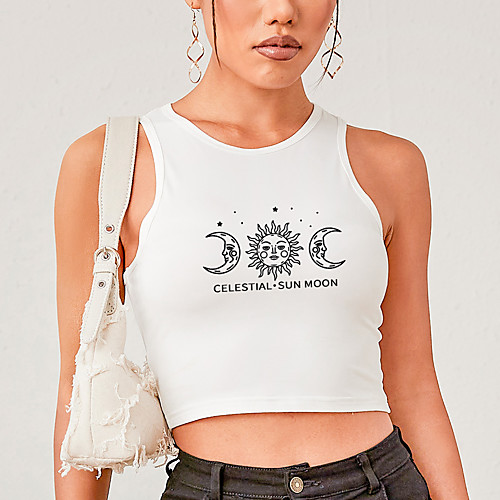 

Women's Tank Top Graphic Letter Print Round Neck Sexy Tops White Blushing Pink Black / Crop