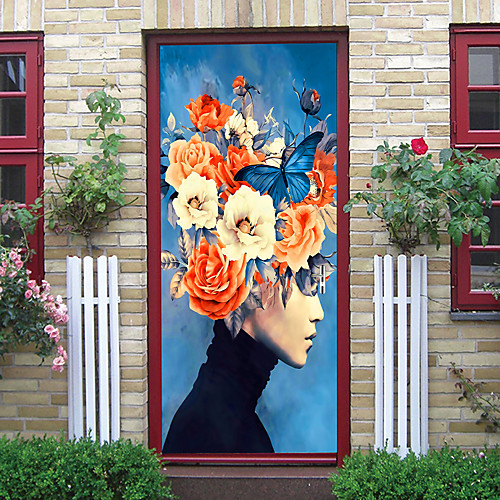 

2pcs Self-adhesive Creative Door Stickers Head Flower Arrangement Living Room Diy Decoration Home Waterproof Wall Stickers