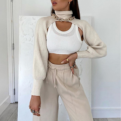 

Women's Stylish Solid Color Sweater Cotton Long Sleeve Sweater Cardigans Turtleneck Spring Summer Black Camel Beige