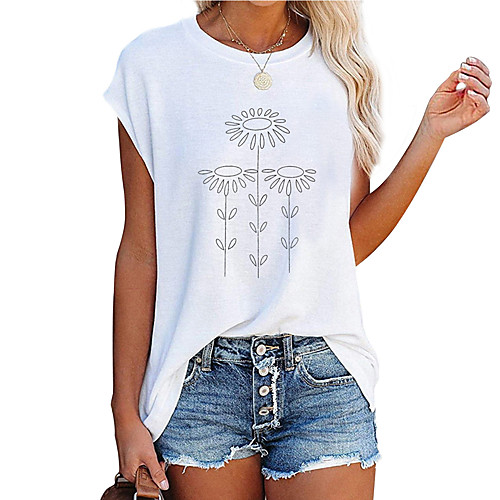 

Women's Floral Theme Painting T shirt Floral Graphic Print V Neck Basic Tops White Blushing Pink Wine