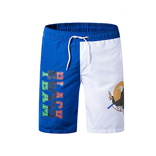

Men's Sporty Casual / Sporty Breathable Soft Holiday Beach Shorts Swim Trucks Pants Eagle Letter Short Drawstring Elastic Waist Dark Blue Light Blue