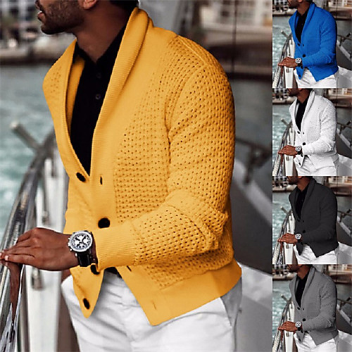 

Men's Unisex Stylish Vintage Style Basic Knitted Button Solid Color Cardigan Sweater Long Sleeve Plus Size Sweater Cardigans V Neck Shirt Collar Fall Spring White Blue Yellow