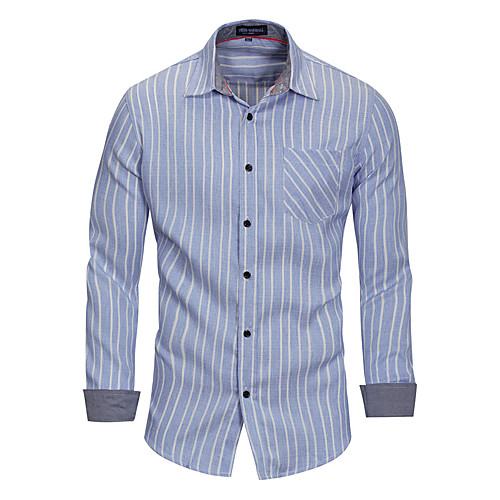 

Men's Shirt Striped Button-Down Short Sleeve Street Tops Cotton Business Casual Comfortable Gray Light Blue