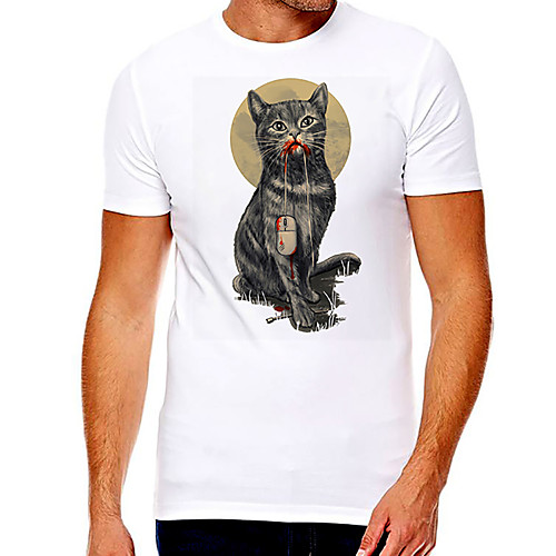 

Men's Unisex Tee T shirt Hot Stamping Cat Graphic Prints Animal Plus Size Print Short Sleeve Casual Tops Cotton Basic Fashion Designer Big and Tall White