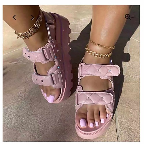 

Women's Sandals Wedge Heel Round Toe Daily PU Solid Colored Pink White Black