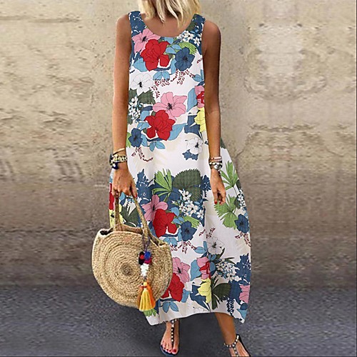 

Women's A Line Dress Maxi long Dress The New! ! Blue White Red Sleeveless Flower Spring Summer Casual Casual / Daily 2021 S M L XL 2XL 3XL / Cotton / Cotton