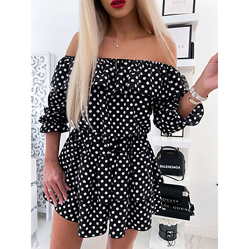 

Women's A Line Dress Short Mini Dress Independent real shots, stealing pictures must be Black Half Sleeve Dot Fall Spring Casual / Daily 2021 S M L XL