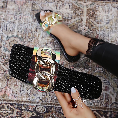 

Women's Sandals Outdoor Slippers Flat Heel Square Toe PU Solid Colored Red Black Blue