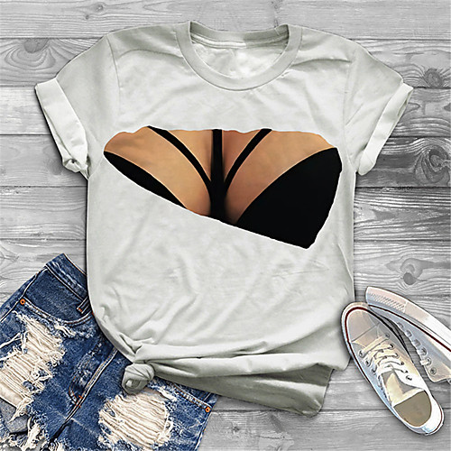 

Women's Plus Size Tops T shirt Graphic 3D Print Short Sleeve Crewneck Basic White Big Size XL XXL 3XL 4XL 5XL / Holiday
