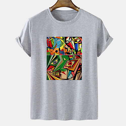 

Men's Unisex Tee T shirt Hot Stamping Abstract Graphic Prints Plus Size Short Sleeve Casual Tops Cotton Basic Designer Big and Tall White Black Khaki