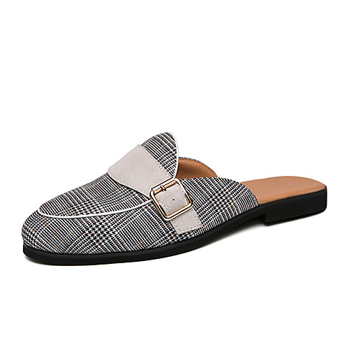 

Men's Clogs & Mules Flat Sandals Casual Daily Canvas Breathable Non-slipping Wear Proof Brown Gray Striped Spring Summer