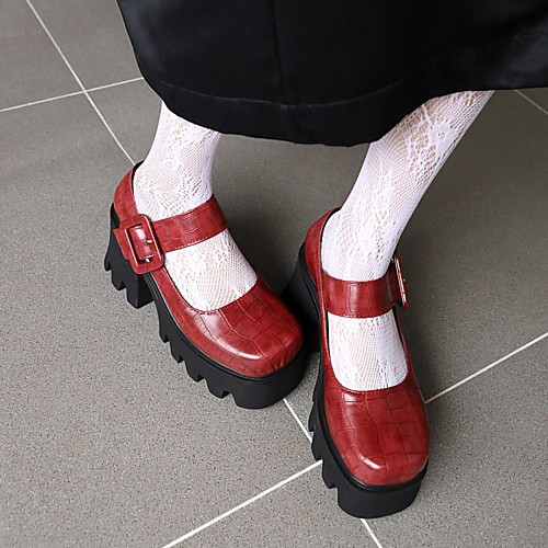 

Women's Lolita Shoes Platform Square Toe PU Synthetics Red Black Brown