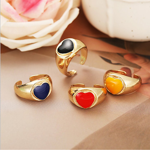 

Open Cuff Ring Retro Blue Yellow Black Alloy Heart Stylish Simple European 1pc One Size