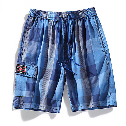 

Men's Sporty Casual / Sporty Quick Dry Breathable Soft Daily Sports Chinos Shorts Pants Lattice Knee Length Drawstring Elastic Waist Blue Red Green