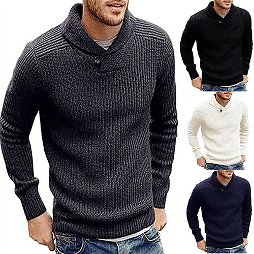 

Men's Unisex Stylish Vintage Style Knitted Button Solid Color Cardigan Sweater Long Sleeve Sweater Cardigans V Neck Shirt Collar Fall Winter White Fuchsia Black
