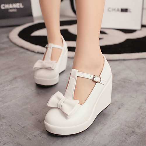 

Women's Heels Wedge Heel Round Toe PU Synthetics White Black Pink