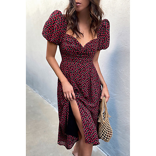 

Women's A Line Dress Knee Length Dress color Short Sleeve Print Spring Summer Casual / Daily 2021 S M L XL