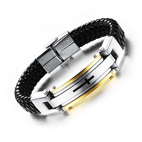 

Men's Bracelet Bangles Retro Cross Stylish Leather Bracelet Jewelry Gold / Black For Anniversary Date Birthday Festival / Titanium Steel