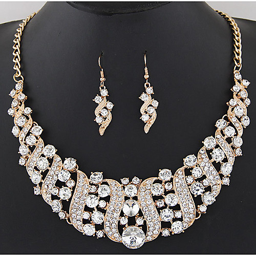 

jewelry set exaggerated fashion gemstone metal geometric flashing diamond necklace earring set