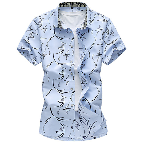 

Men's Shirt Other Prints Graphic Plus Size Print Short Sleeve Casual Tops Lightweight Fashion Comfortable White Navy Blue Light Blue