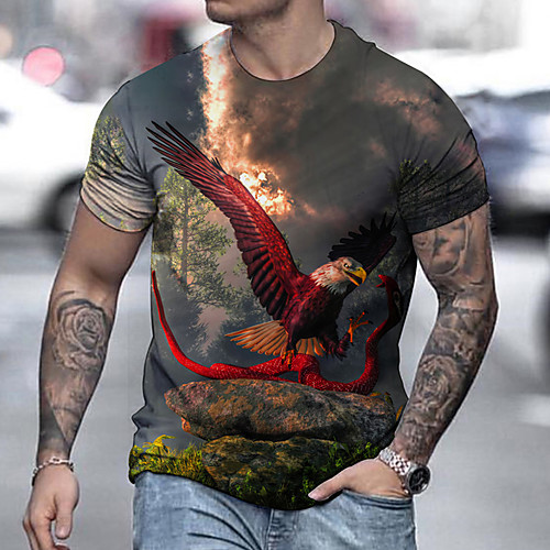 

Men's Tee T shirt Shirt 3D Print Graphic Prints Eagle Print Short Sleeve Daily Tops Casual Designer Big and Tall Gray