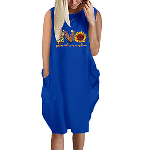 

Women's T Shirt Dress Tee Dress Knee Length Dress Blue Yellow Fuchsia Gray Green White Black Sleeveless Floral Summer Round Neck Casual Oversized 2021 S M L XL XXL 3XL 4XL 5XL
