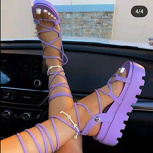 

Women's Sandals Platform Round Toe PU Solid Colored Almond Purple
