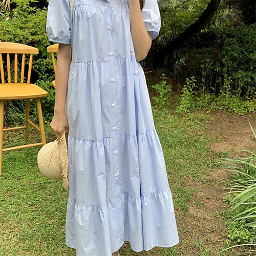 

Women's Loose Maxi long Dress Light Blue Mint Green Beige Short Sleeve Solid Color Spring Summer Casual Loose 2021 One-Size