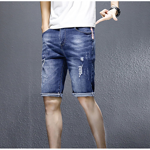 

Men's Athleisure Breathable Outdoor Casual Daily Jeans Shorts Pants Patchwork Knee Length Print Blue