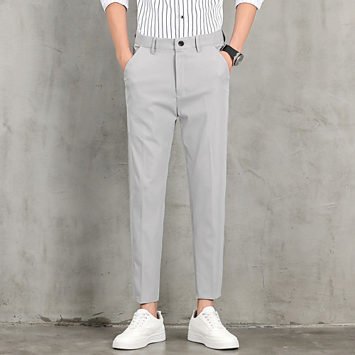 

Men's Chino Soft Going out Work Pants Business Pants Solid Color Ankle-Length Black Light gray Dark Gray Navy Blue