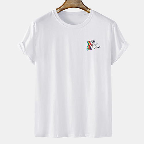 

Men's Unisex Tee T shirt Hot Stamping Graphic Prints Astronaut Plus Size Short Sleeve Casual Tops Cotton Basic Designer Big and Tall White Black Khaki