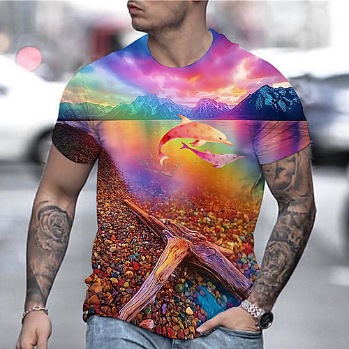 

Men's Tee T shirt Shirt 3D Print Graphic Prints Fish Print Short Sleeve Daily Tops Casual Designer Big and Tall Rainbow