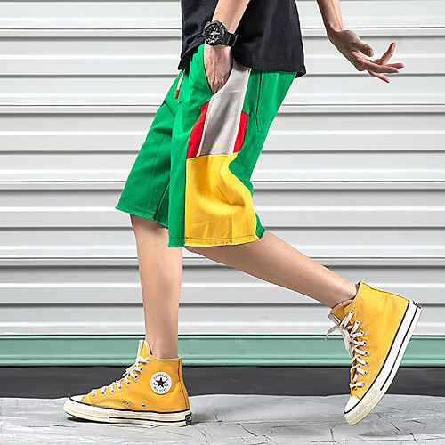 

Men's Stylish Sporty Casual / Sporty Streetwear Comfort Daily Sports Shorts Pants Color Block Letter Knee Length Drawstring Pocket Elastic Drawstring Design Print Black Grey Green