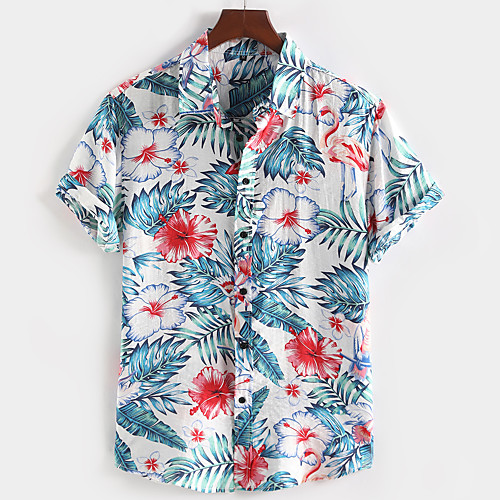 

Men's Shirt Floral Button-Down Short Sleeve Street Tops Cotton Casual Hawaiian Comfortable Green