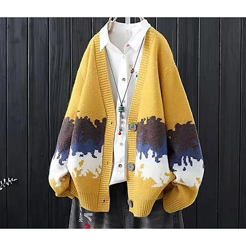 

Women's Multi Color Cardigan Cotton Long Sleeve Sweater Cardigans V Neck Yellow Green White