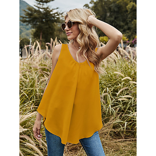 

Women's Beach Camisole Tank Top Vest Plain Lace Flowing tunic U Neck Basic Streetwear Boho Tops Loose Yellow White