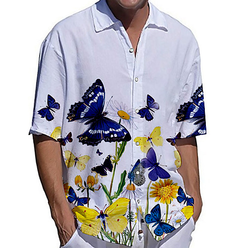

Men's Shirt 3D Print Butterfly Animal Plus Size 3D Print Button-Down Short Sleeve Casual Tops Casual Fashion Breathable Comfortable White / Sports