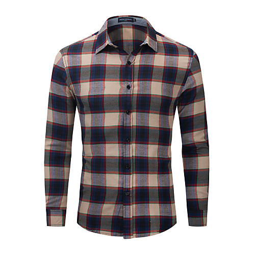 

Men's Shirt Plaid Button-Down Long Sleeve Street Tops Cotton Casual Fashion Comfortable Brown