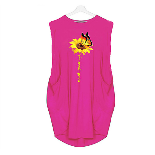 

Women's T Shirt Dress Tee Dress Knee Length Dress Blue Yellow Fuchsia Gray Green White Black Sleeveless Floral Butterfly Summer Round Neck Casual Oversized 2021 S M L XL XXL 3XL 4XL 5XL