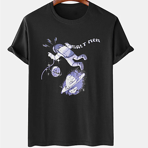 

Men's Unisex Tee T shirt Hot Stamping Graphic Prints Astronaut Plus Size Print Short Sleeve Casual Tops Cotton Basic Designer Big and Tall Black