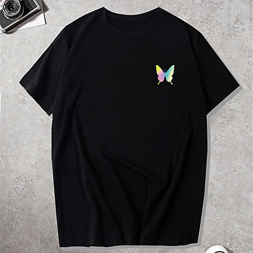 

Men's Unisex Tee T shirt Shirt Hot Stamping Butterfly Graphic Prints Plus Size Short Sleeve Casual Tops Cotton Basic Vintage Designer Big and Tall Black